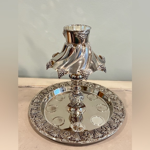 VINTAGE KARSHI JUDAICA SILVER PLATE KIDDUSH WINE FOUNTAIN - Picture 10 of 13